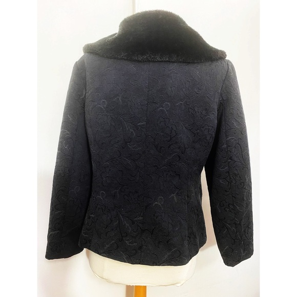 RUBY RD. Retro style faux fur collar textured fabric 3 button blazer jacket 16 - Picture 5 of 9